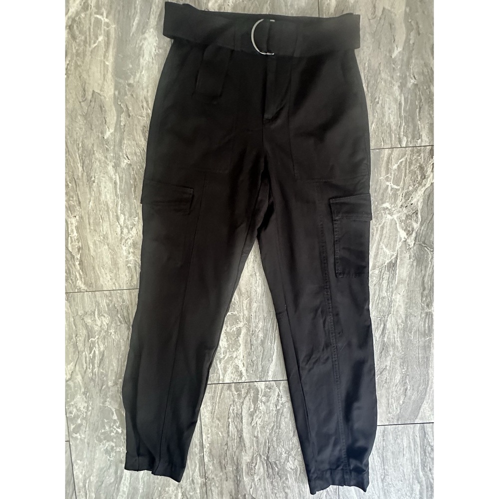 Banana Republic Slim Refined Stretch Cargo Pants Women Size 2L Black Casual Belt
